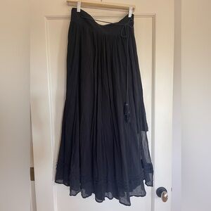 Free People Wrap Around Cotton Gauze Black Maxi Skirt with Tassels